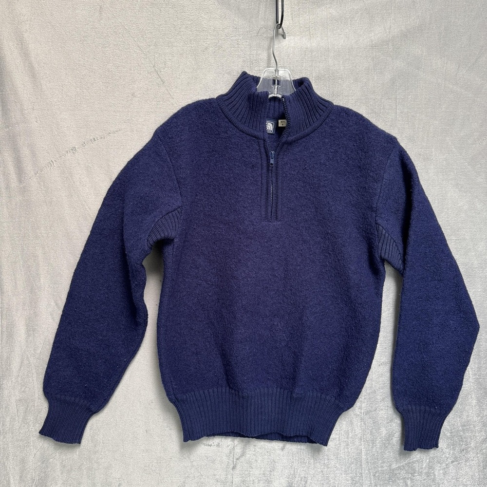 Vintage The North Face Sweater Mens Medium Navy Blue Wool 1/4‎ Zip Mock Neck 90s